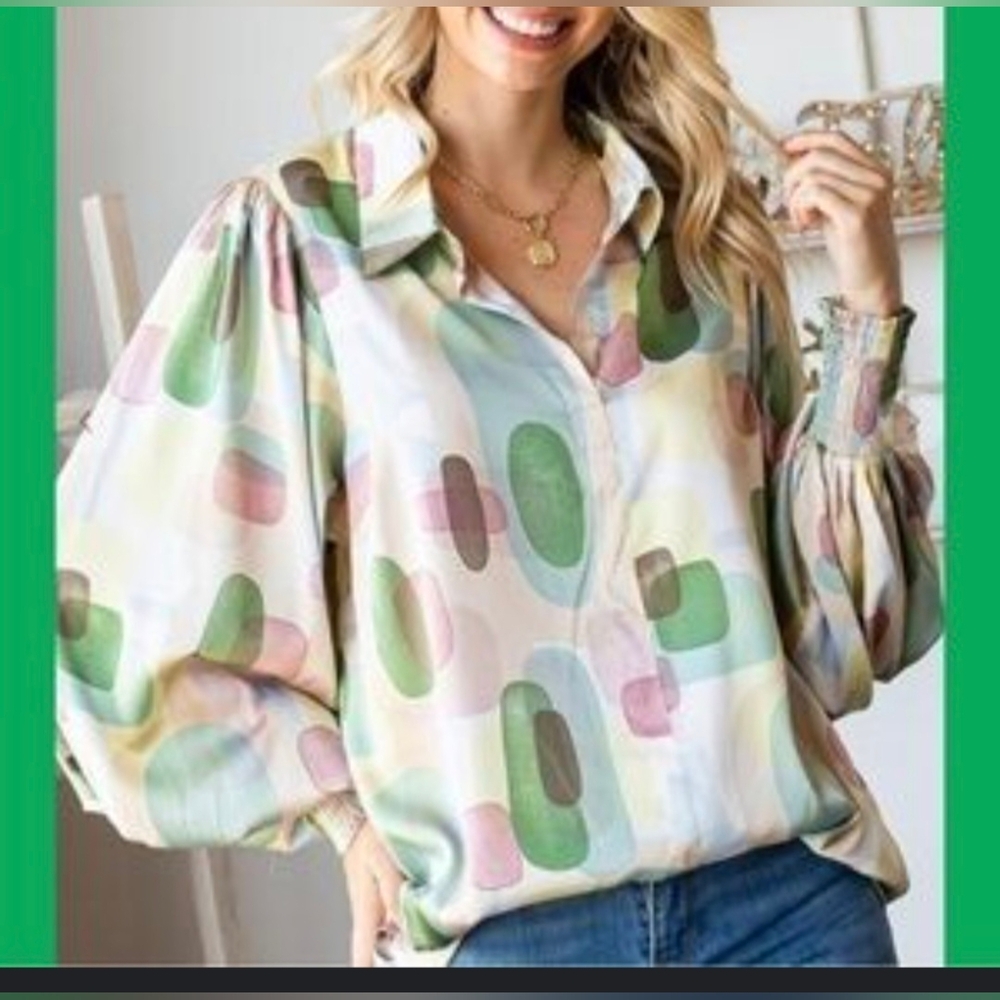 First Love Mauve Pink Abstract Satin Blouse sz L aprox.‎ Boho mobwife gypsy